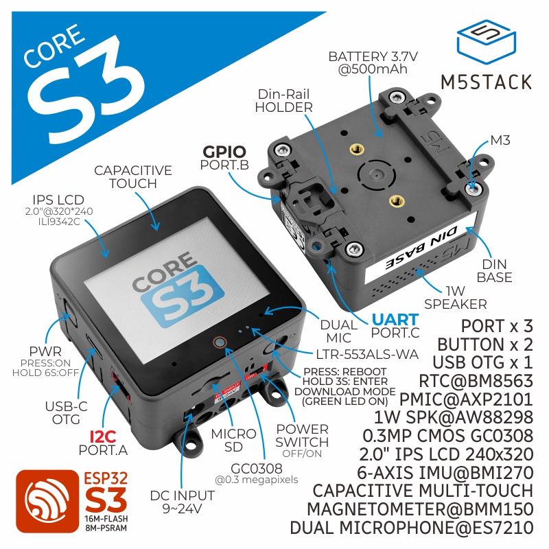 M5Stack Core2 - M5Stack ESP32-S3 Oficial, Cámara IPS Táctil